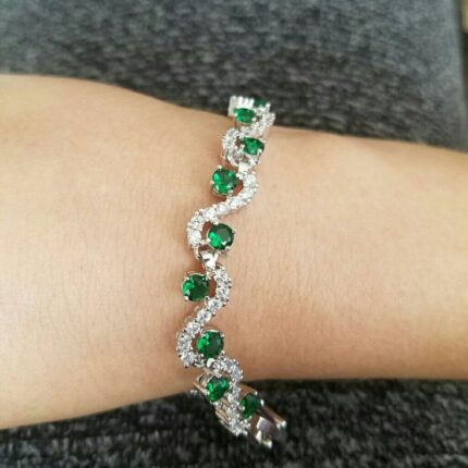 MJ Marukh's jewels Emerald & Diamond S-Curve Tennis Bracelet in White Gold