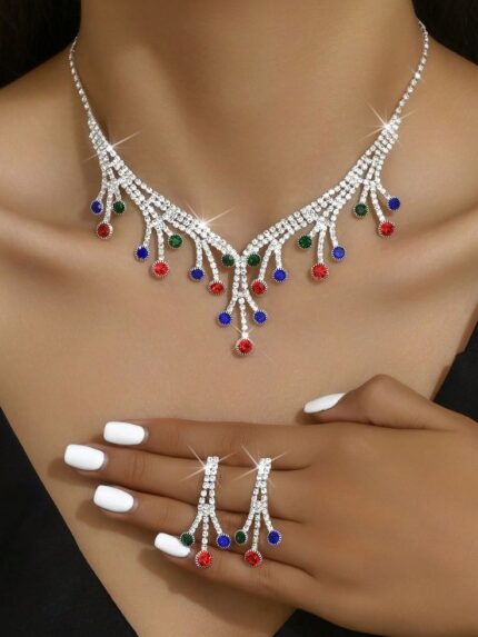 MJ Royal Cascade Multicolor Diamond Necklace Set – Luxury Statement Collection