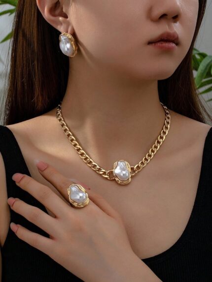 MJ Baroque Pearl Majesty Set – Gold Chain Statement Jewelry Collection