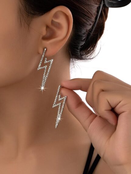 Rhinestone Lightning Stud Earrings