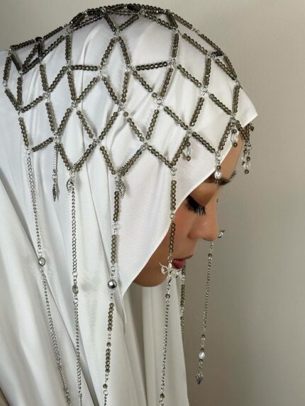 MJ Crystal Veil Lattice Headpiece | Luxury Bridal & Modest Head Jewelry