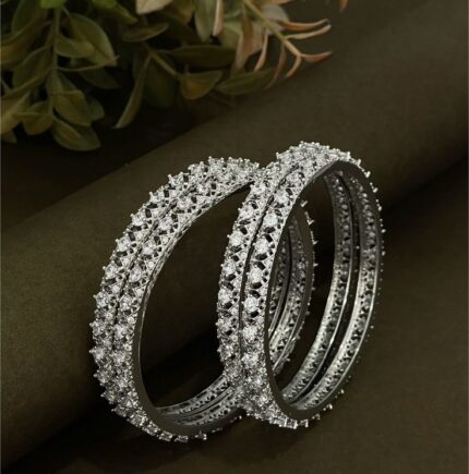 MJ Marukh's jewels Silver Crystal Studded Designer Bangles Set for Women – Luxury Bridal & Party Wear