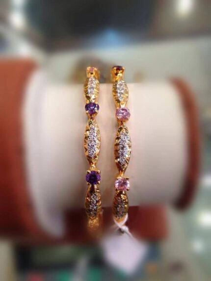 MJ Marukh's jewels Multicolor Crystal & Gemstone Gold Plated Bangles Set for Women – Elegant Bridal & Party Wear