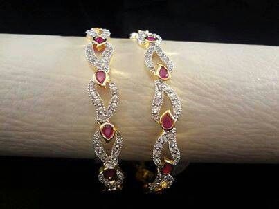 MJ Marukh's jewels Ruby Teardrop Infinity Crystal Gold Plated Bangles Set for Women – Elegant Bridal & Festive Wear