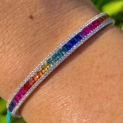 MJ Marukh's jewels Rainbow Sapphire Channel-Set Tennis Bracelet in White Gold Finish