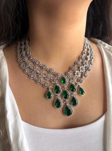ASHITA Green Diamond-Look Bridal Necklace