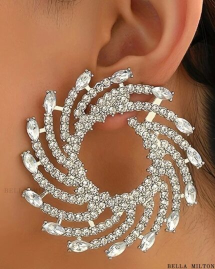 Exquisite Rhinestone Floral-Shape Hoop Earrings