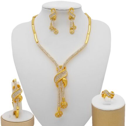 MJ Marukh's jewels Dubai Gold Color Bridal Jewelry Set – African & Indian Wedding Necklace, Bracelet, Earrings & Ring
