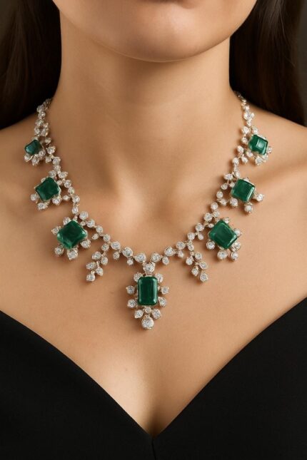 Handcrafted Emerald & Diamond Bridal Necklace