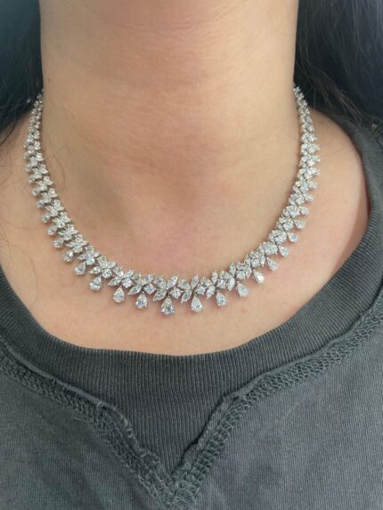 Floral Cluster Diamond Drop Necklace