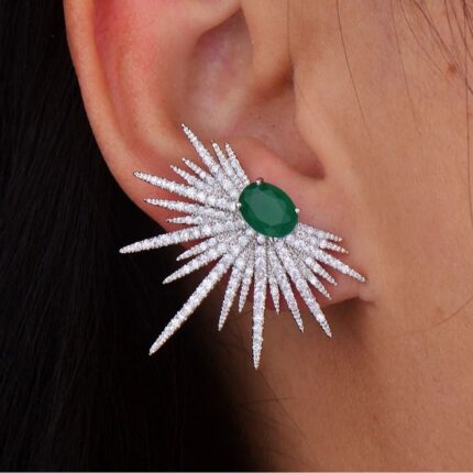 Starburst Emerald Rhinestone Stud Earrings