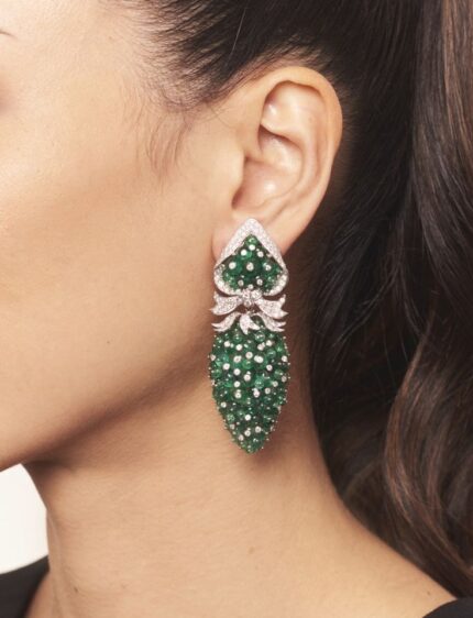 Pair of Emerald & Diamond Pendant-Earring