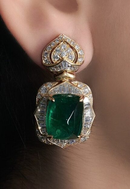 Pair of Emerald & Diamond Earrings