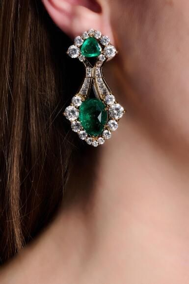 Pair of Emerald, Onyx & Diamond Earring