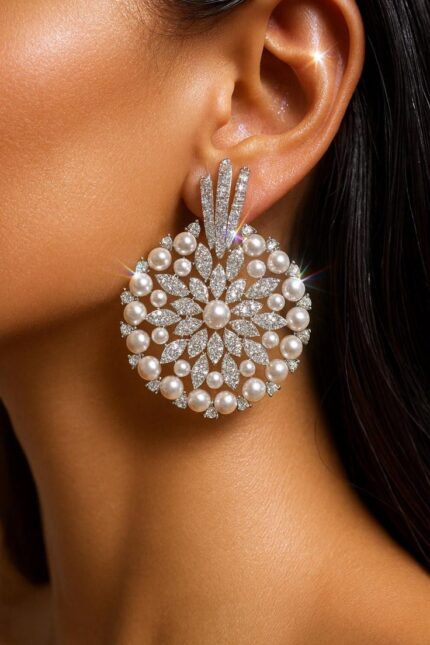 Pearl & Diamond CZ Chandelier Earrings