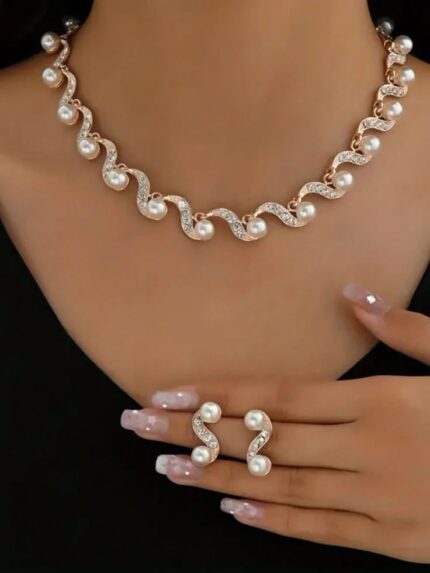 MJ Serpentine Pearl Elegance Set – Rose Gold Crystal Wave Collection