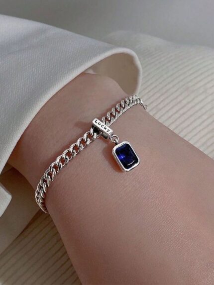 MJ Lucky Sapphire Charm Silver Chain Bracelet