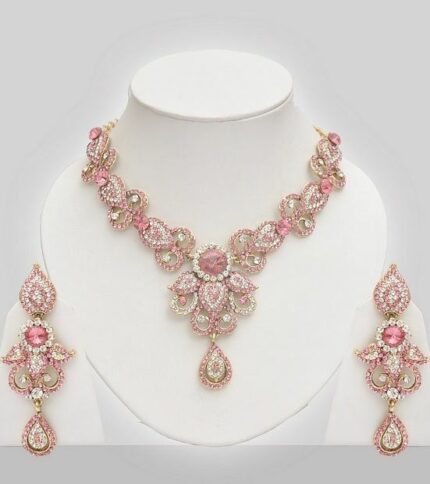 MJ Royal Blush Crystal Necklace Set – Pink Statement Bridal Jewelry