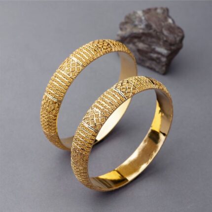 MJ Marukh's jewels Textured Geometric Gold Plated Bangles Set for Women – Classic Wedding & Formal Wear