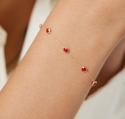 MJ Marukh's jewels Bezel-Set Ruby Station Bracelet in Yellow Gold