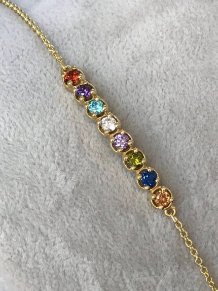 MJ Marukh's jewels Rainbow Round Gemstone Bar Bracelet in Yellow Gold