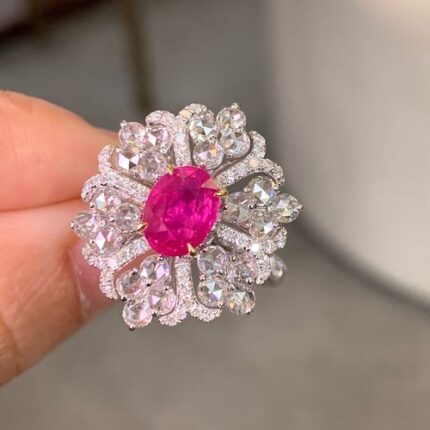 Hot Pink Natural Sapphire & Diamond Ring 